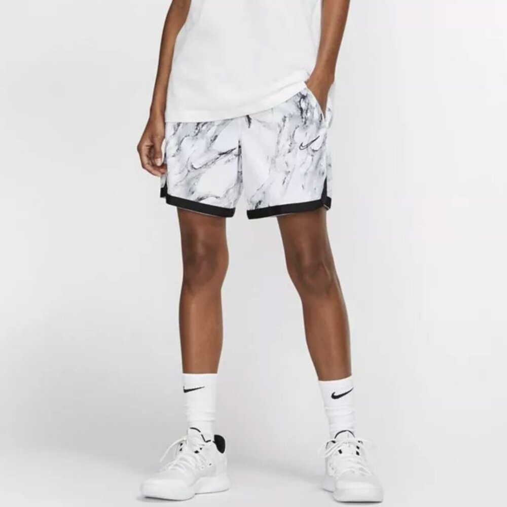 NWT - Nike Dri-FIT Marble Print White Standard Fit Basketball Shorts (Women M)